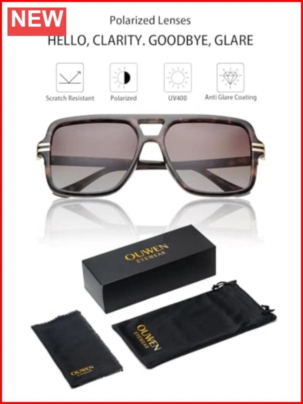 Retro Oversized Polarized Square Sunglasses Womens Unisex